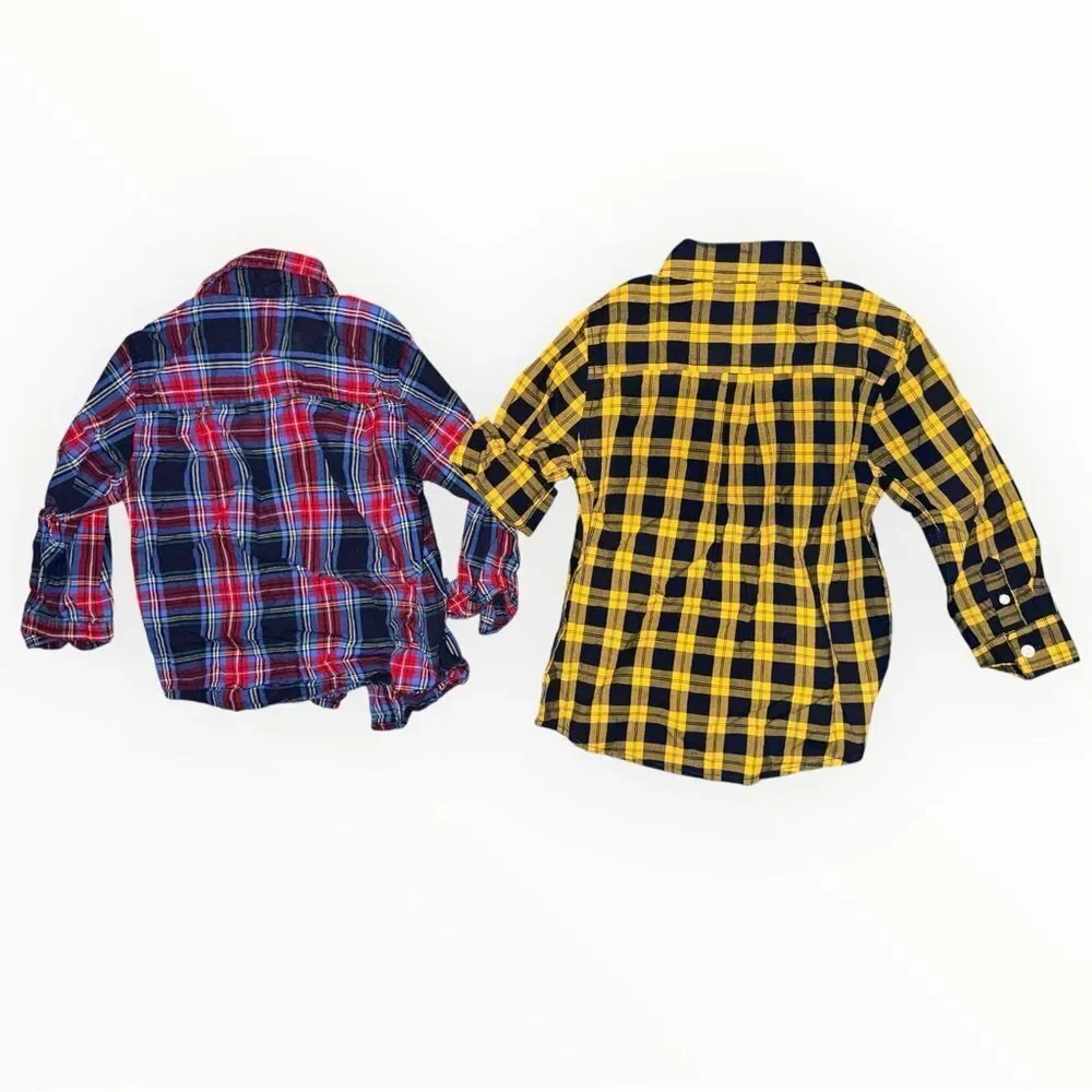 Lot of 7 Boys Plaid Button Down Shirts Size 4 Mixed Brands DKNY Cherokee Gap